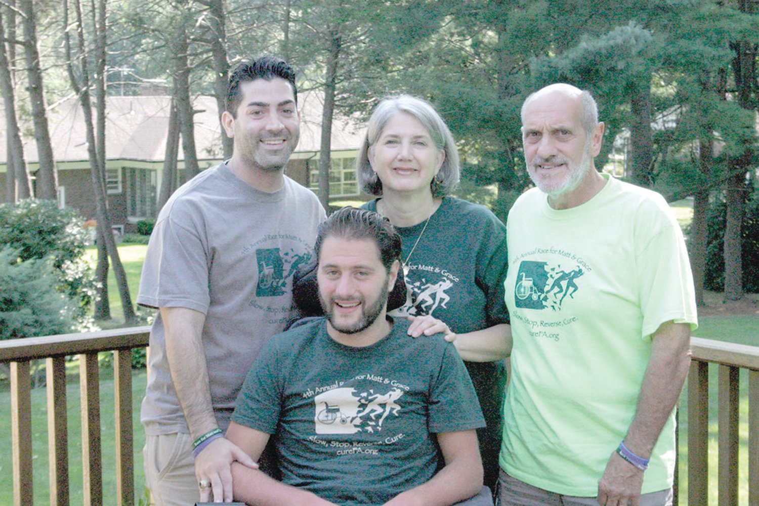 FA-MILY: Matt DiIorio (at front), his family and friends believed connecting with the FA community made a major difference in their lives. Pictured, back from left, are Michael Crawley, Sally Ann DiIorio and Jack DiIorio.